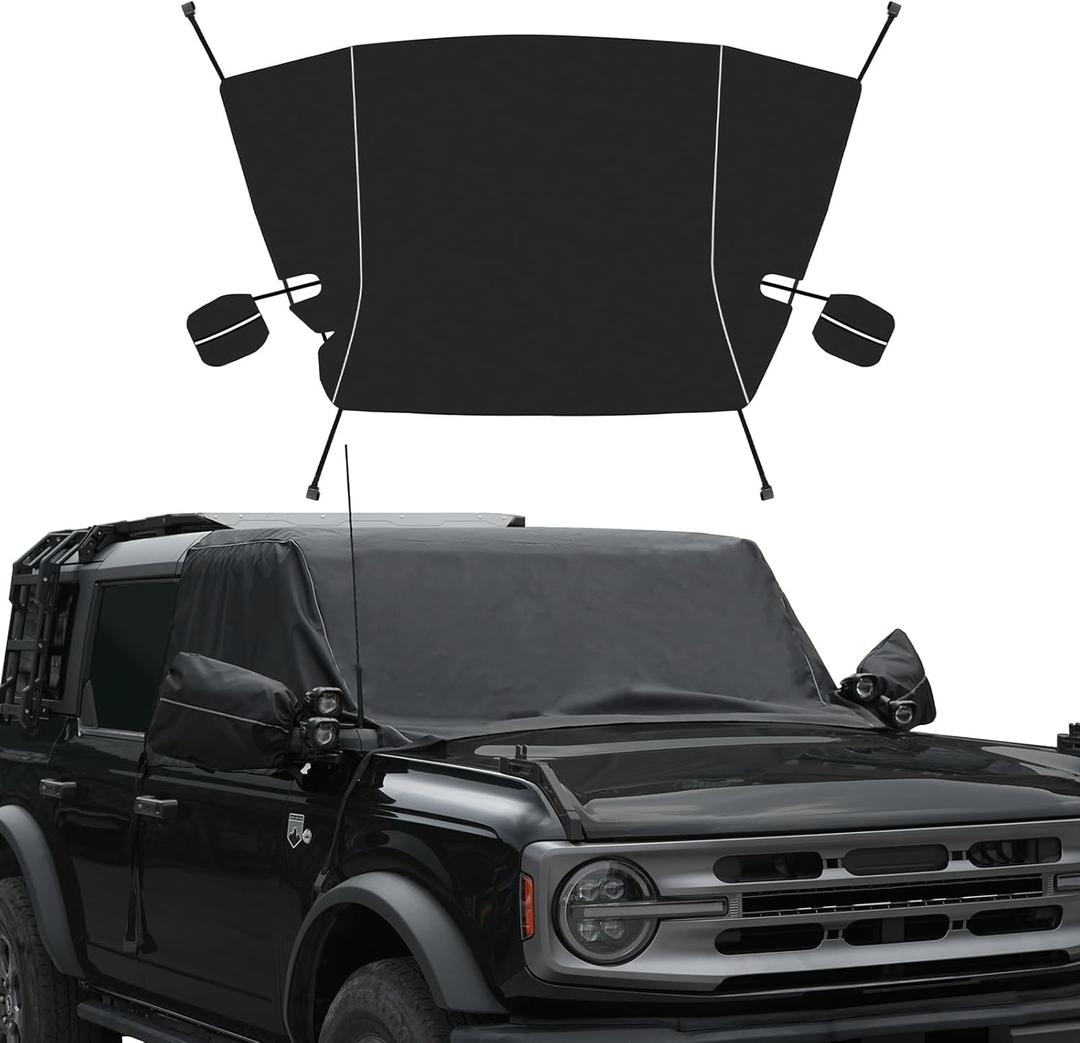 MAIKER 600D Windshield Cover Compatible with Ford Bronco  Waterproof, Frost & Snow Protection, Sun Shade, Wiper Front Window Protector