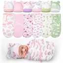 Ramede 6 Pack Preemie Swaddle Blanket with Hats Sleep Swaddle for Baby Boy Girl Preemie Newborn Sacks Soft Cotton Wearable(Flower,Pink and Green)