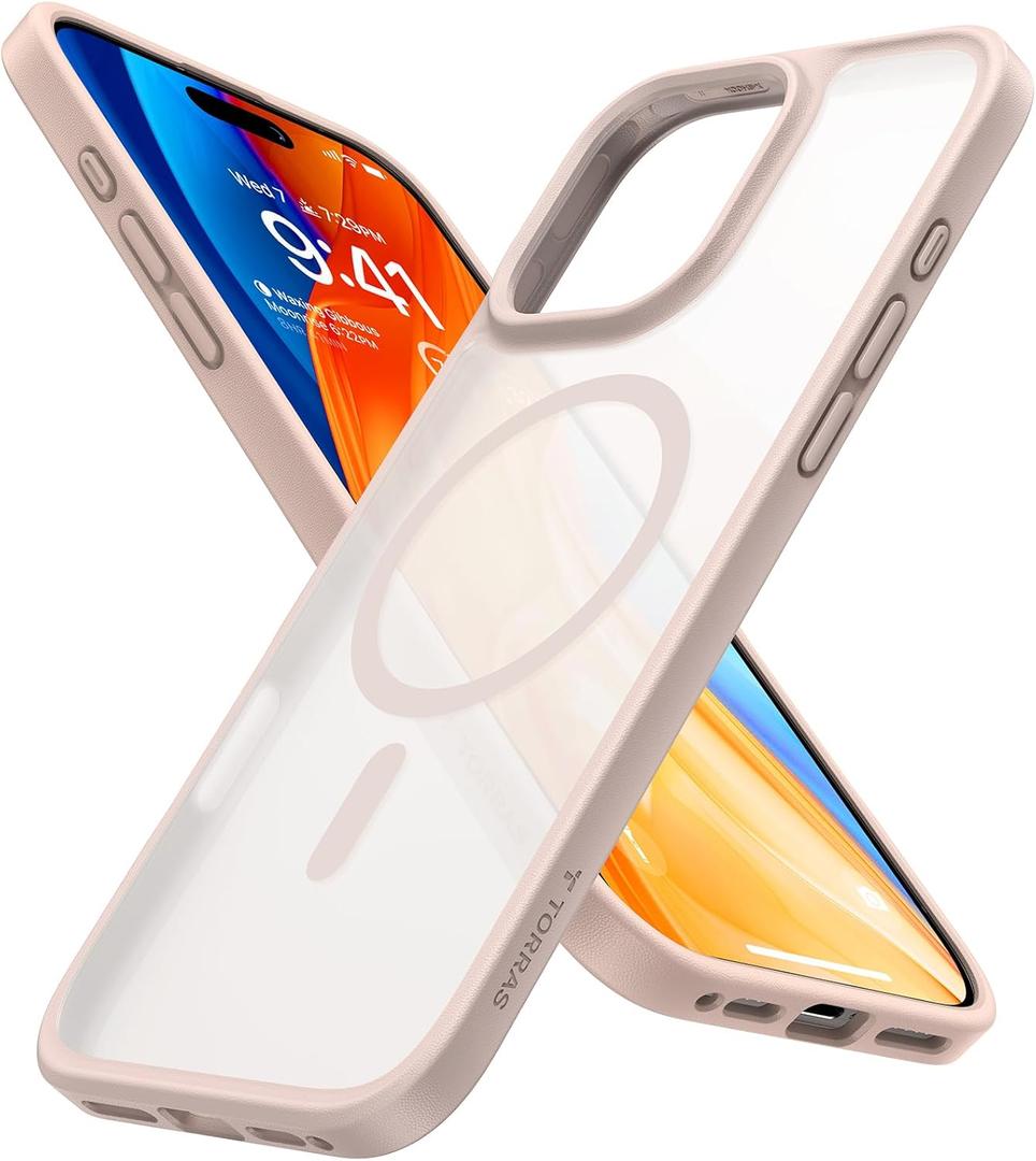 TORRAS for iPhone 16 Pro Case Translucent Matte Back/Desert Titanium Edge | Compatible with MagSafe, Military Grade Drop Protection, Stronger Magnetic, Shockproof Airbag, Color Button, Slim