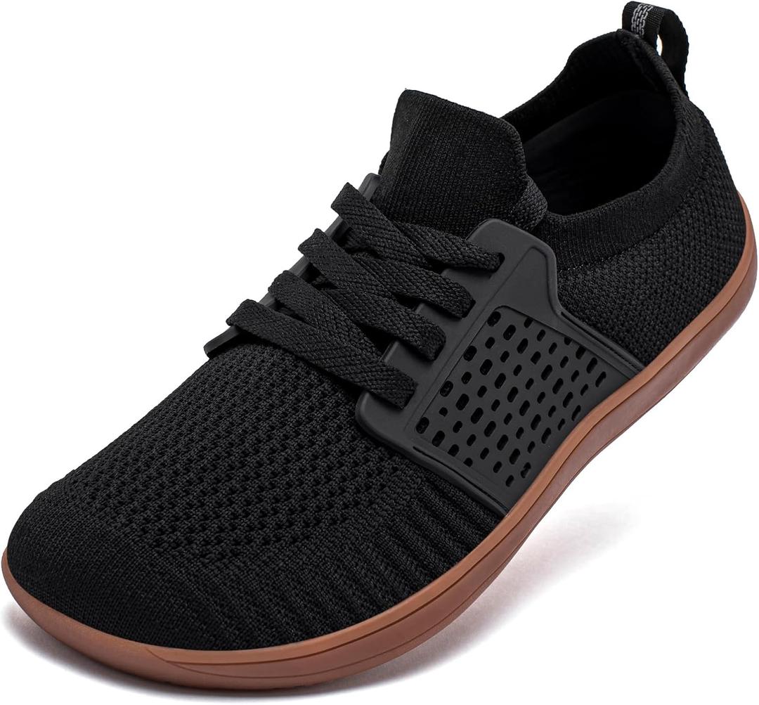 HOBIBEAR Wide Minimalist Barefoot Shoes Mens Womens Walking Sneakers Shoes | Zero Drop Sole | Optimal Relaxation (Black/Gum) 8