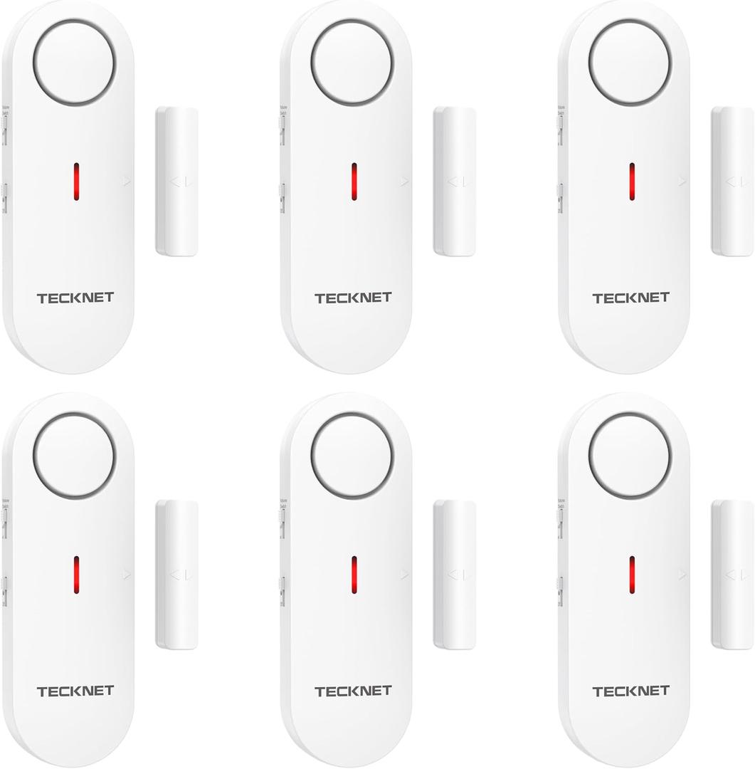TECKNET Door Alarms for Kids Safety, Window Alarm Pool Alarms Door Alarm for Home Security, 2-in-1 Alarm & Chime, 3-Level Volume Control, Wireless Alarm for House Hotel Cars Sheds Caravans (6 Pack)