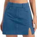 THE GYM PEOPLE Women's Stretchy Jean Skorts Slim Fit Side Split Casual Denim Skirts with Pockets (Blue), S