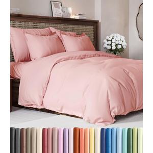 Duvet Cover Full Size Set - Extra Soft Full Duvet Cover 80" x 90" with 2 Pillow Shams - Hotel Luxury, Easy Care & Fade Free w/ Zipper Closures & Ties - All Season, Comfy, Cozy & Breathable (Baby Pink)