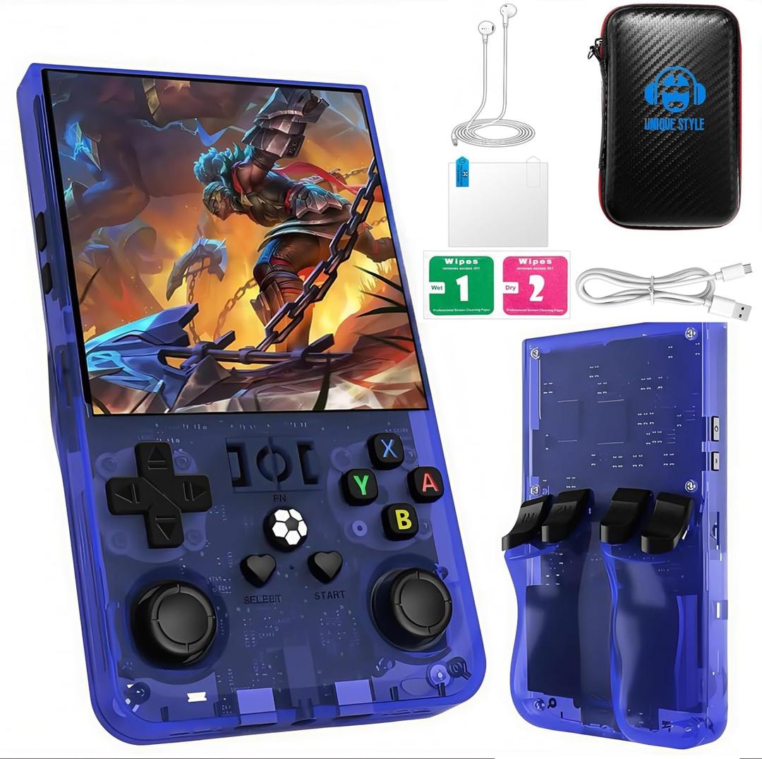 2025 Upgraded R36MAX Retro Handheld Game Console,128GB Built-in 22,000+ Classic Games,Portable Open Source Linux System,4.0-inch 4K HD IPS Screen & Video Player (Blue 128G)