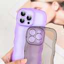 Compatible with iPhone 16 Pro Case 6.3" 2024, Cute Kawaii Curly Wave Frame Shape Soft Silicone Shockproof Protective Phone Cover for Women Girls, Clear/Purple