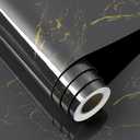 FunStick Thick Dark Grey Marble Contact Paper for Countertops Waterproof Contact Paper for Cabinets Peel and Stick Countertops Removable Gold Grey Marble Wallpaper for Kitchen Bathroom Table 12"x200" (Gold Light Black)