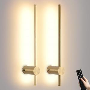 Giawosth Battery Operated Wall Sconce USB Rechargeable Sconces, 23.6 inch Brushed Gold Wireless Wall lamp Set of 2, 3000K-6000K & Dimming with Remote Control, LED Wall Lights for Living Room, Bedroom
