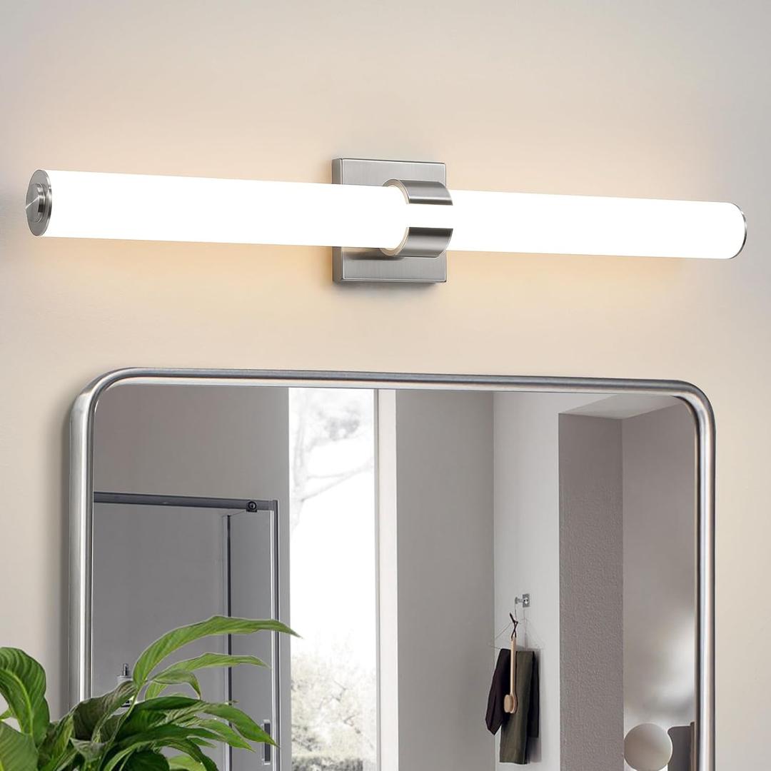 Bathroom Vanity Light Fixtures 31IN Brushed Nickel Bathroom Lights Over Mirror, 28W 3000K Dimmable LED Vanity Light Bar Modern Wall Sconce Light for Mirror, Kitchen, Living Room, Gallery, Hallway