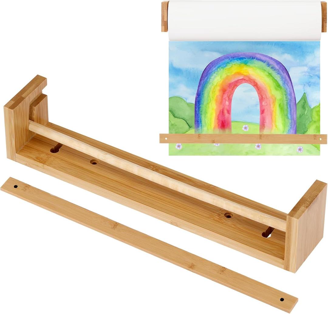 12 Inch Wooden Easel Paper Roll Holder Wall Mount Kraft Paper Roll Holder Brown Paper Roll Butcher Paper Dispenser for Kitchen DIY Office School Business Grocery Lists Art Projects, (No Paper)