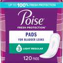 Poise Incontinence Pads & Postpartum Incontinence Pads, 3 Drop Light Absorbency, Regular Length, 120 Count (4 Packs of 30), Packaging May Vary
