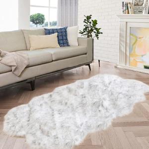 White and Grey 4X6 Faux Sheepskin Shag Fur Runner Rugs for Living Room Bedroom Fluffy Washable Furry Area Rug Nursery Teen Room Dcor