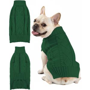 Dog Sweaters for Small Medium Large Dogs Cats, Soft Warm Turtleneck Pullover Solid Cable Knit Fleece Stretch Pet Clothes,Classic Fuzzy Coat for Puppy Girl Boys for Fall Winter Cold Weather (Dark Green)
