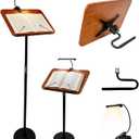 2 in 1 Multiplel-Use Music Stand with Light, Book Holder for Reading, Height Adjustable 18''-55'' Bible Shtender, Portable Podium Stand, Wood Table Stand for Laptop, Classroom, Church, Speech