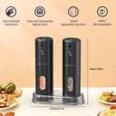 CIRCLE JOY Rechargeable Electric Salt and Pepper Grinder Set with Base, Automatic Pepper Mills with 110ml Container, External Adjustable Coarseness, White Led Light and One-Handed Operation, Black