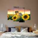 Biuteawal Sunflower Canvas Wall Art Decor 4 Pieces Sunset Landscape Paintings Print Yellow Flower Framed Picture Botanical Field Artwork for Living Room Home Kitchen Bathroom Farmhouse Decorations, 12x24inchx2pcs+12x32inchx2pcs