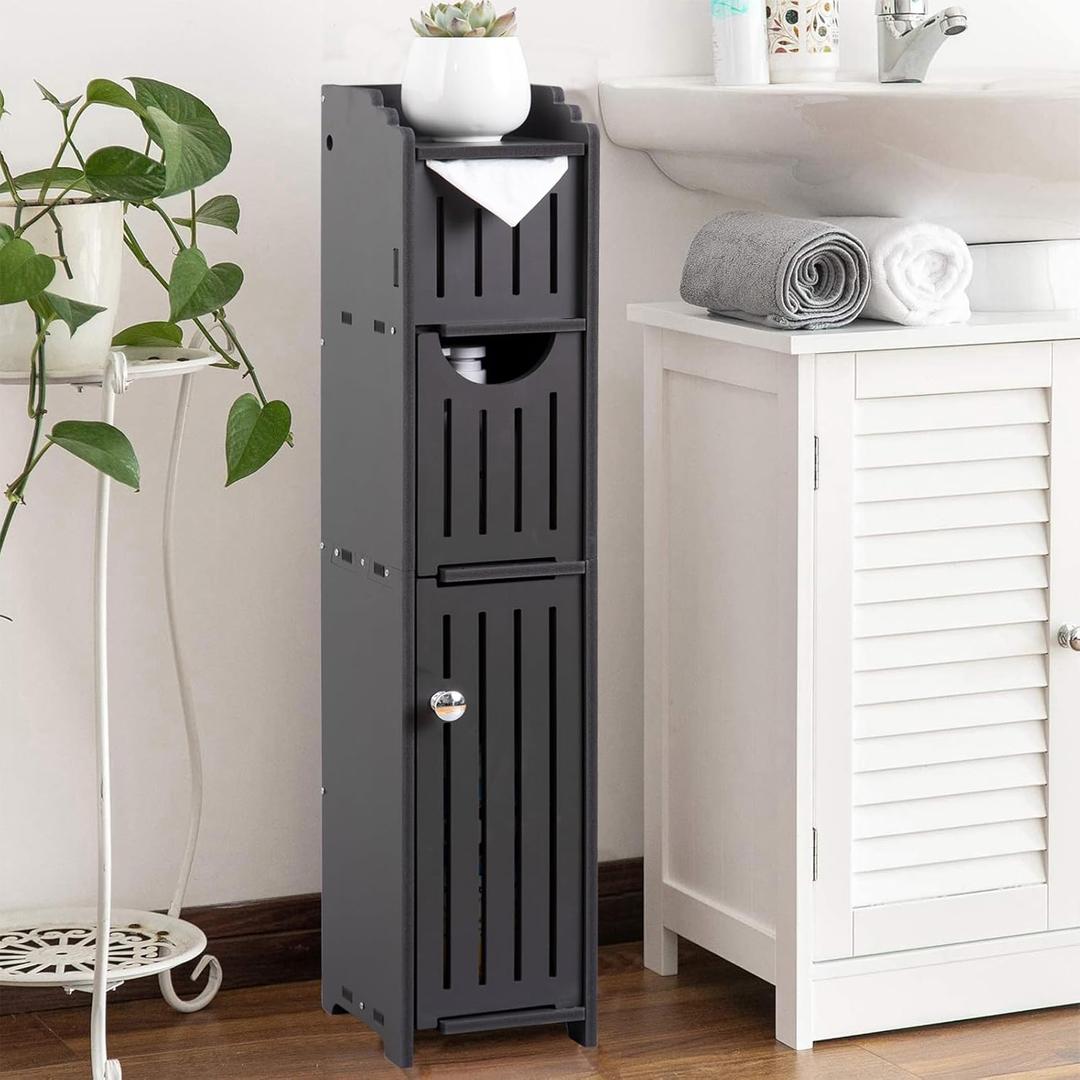 AOJEZOR Bathroom Storage Cabinet: Toilet Paper Cabinet Fit for Mega Roll,Matte Black (29.9''H)
