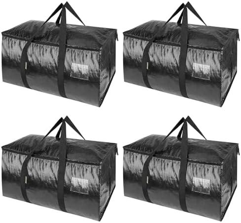 4-Pack Oversized Moving Bags with Reinforced Handles, Heavy-Duty Storage Tote for Clothes, Moving Supplies (Black, 4-Pack)