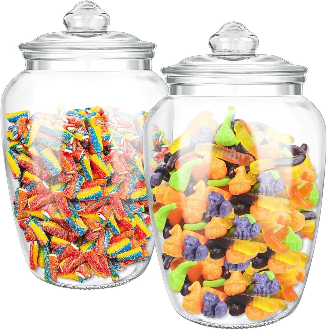 2 Pcs 74 oz Glass Candy & Cookie Jars with Airtight Lids, Decorative Apothecary Jars, Candy Buffet Containers for Kitchen Counter, Clear Food Storage Canister Home Decor