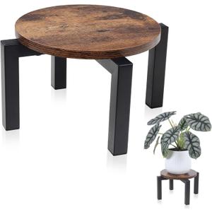 Vigordream Plant Stand Indoor, Heavy Duty Sturdy Metal Plant Holder, Wooden plant Stool, Single Plant Pot Stand Low Short Planter Stand Fit 5-10 Inch Pot (Dark Brown, Small)