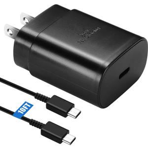 S25 S24 S23 S22 Fast Charger for Samsung Phone,25W USB C Charger Android Chargers Type C Charger Fast Charging Block &10 Ft USB C Cable Cord for Samsung Galaxy S25/S24/S23/S22/S21/S20/Plus/Ultra,Black