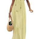 MakeMeChic Women's Summer Flowy Maxi Dresses Vacation Spaghetti Strap Sleeveless Backless Dress Yellow Large