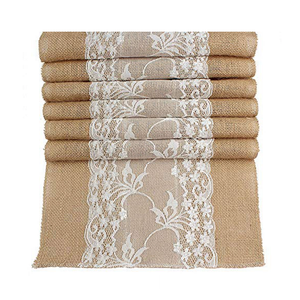 Fymlhomi 108x12-Inch Table Runner Burlap Lace - Table Runner Modern Farmhouse -Linen Burlap Table Runner - Table Runner White Lace Jute Christmas - Burlap Lace Table Runners for Weddings
