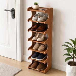 7 Tier Bamboo Shoe Rack Organizer, Multi-Layer Shoe Shelf for Entryway or Closet, Space-Saving Storage Stand, Natural Wood Finish (7 Layers), 17.7 x 8.9 x 13.8 inches