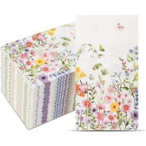 2 x 100Pcs Disposable Floral Paper Napkins Decorative Bathroom Napkins Guest Disposable Wild Flower Hand Towels Dinner Party Napkins for Wedding Birthday Party Baby Shower