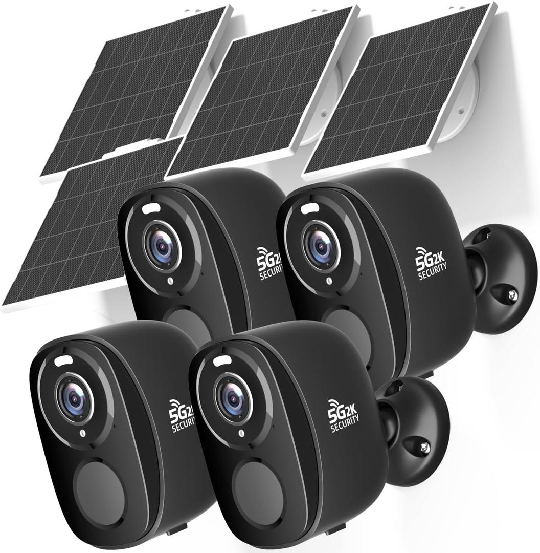 4Pack 5G/2.4G Solar Security Cameras Wireless Outdoor, 2K Battery Camera w/Solar Panel, Siren Alarm ,Color Night Vision, 2-Way Talk, Waterproof, Works/Alexa ,Wifi Camera for Outdoor Surveillance