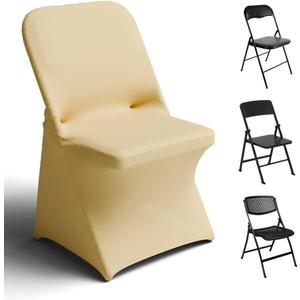 Trlyc Spandex Folding Chair Covers 100 Pcs Universal Fitted Stretchy Dining Chair Slipcovers for Wedding Party Banquet Flat-Front Chair Cover (Gold)