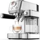 Cappuccino Coffee Machine with Automatic Milk Frother, Compact Espresso Machine with Pressure Gauge, Stainless Steel Cappuccino Maker with for Home, Office