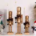 3 Pcs Nutcracker Christmas Decor Candle Holders 12'' 10'' 8'' Gold Wooden Nutcracker Figures with Candlestick and Velvet Bows Nutcracker Soldier Christmas Ornaments for Xmas Party Table Centerpeice