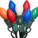 PASUTO C9 Multicolor Christmas Lights - Waterproof Outdoor and Indoor Christmas Tree Lights UL Certified with 25 Lights with 1 Extra Bulb, E17 Base, Green Wire for Christmas Decoration