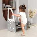 Toddler Step Stool, Kids Two Step Tower for Bathroom Sink, Toilet Potty Training, Kitchen Counter, Children Step Up Learning Helper with Safety Handles and Non-Slip Pads,Gray