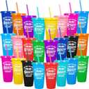 24 Pack Plastic Tumblers with Lids and Straws, Sometime You Forget You Are Awesome Gifts Reusable Cups with Lids Colorful Cups for Party, Iced Coffee Cup Bulk Tumbler (24 oz, Solid Colors Printed)