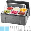 Insulated Cold Food Buffet Ice Serving Tray with Lid Insulation Box 6 Pans 2 Ice Packs Cooled Condiment Serving Container Ice Platter Food Cooler For Parties Buffets Fruit