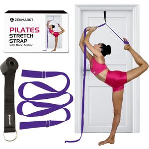 Pilates Stretching Strap with Door Anchor - Flexibility Equipment for Pilates Practitioners - Ideal for Improving Leg Flexibility, Core Stability, and Posture Alignment at Home (Purple)