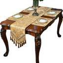 Gold Table Runner Luxury Thick Lined Damask Christmas Holiday Lace Beaded Cloth Runners (Gold, 13×88 inch)