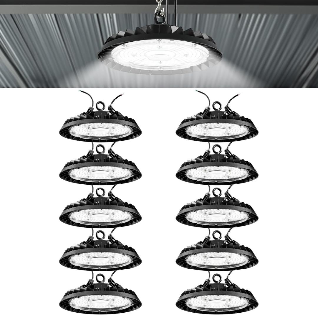 Sunco 10 Pack UFO LED High Bay Light, 150W, 21000 Lumens 5000K 100-277V Dimmable 0-10V, Ultra Bright Commercial Shop Lights for Warehouse, Factory, Workshop, Garage & Barn, Ceiling Mount, UL