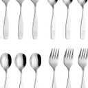 ANNOVA 12 Pieces Children's Safe Flatware/Cutlery/Silverware Set - Safe Kids Toddler Utensils Lunch Box (Engraved Dog Cat Bunny) (Stainless Steel, 12 Forks & Spoon)