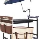 Garden Kneeler and Seat with Umbrella, 2-in-1 Foldable Gardening Stool with Adjustable Bracket, Detachable Tool Bags, Heavy Duty Kneeling Pad for Gardening (Brown)