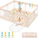 Abdtech Playpen for Babies and Toddlers 79x71inch - Extra Large Baby Gate Play Pen with Soft Breathable Mesh Cover - Indoor and Outdoor Baby Playard - Portable Playpen for Babies (Apricot)