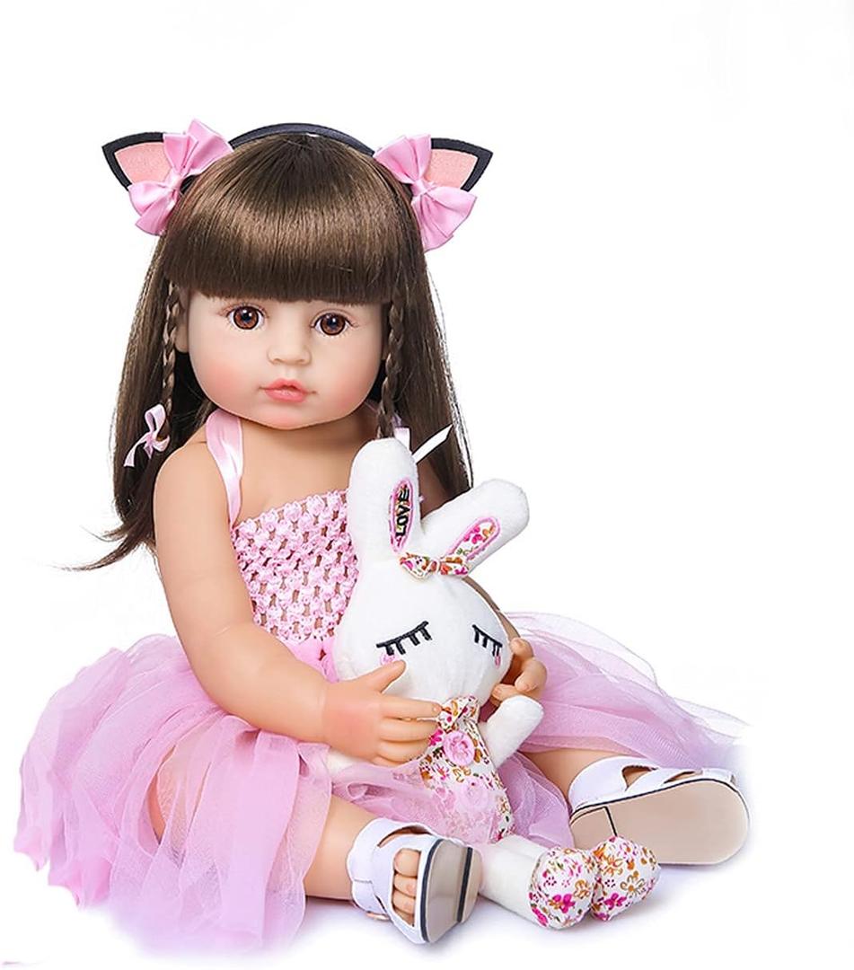Wamdoll 22 inch 55CM Realistic Sweet Face Real Baby Size Reborn Toddler Newborn Girl Doll Crafted in Silicone Vinyl Full Body Children Birthday