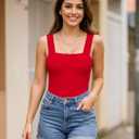ALGALAROUND Bodysuit Women Square Neck Double Lined Tank Top Sleeveless Backless Sexy Seamless Body Suit Going Out Bodysuits (Large, Red)