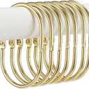 Goowin Shower Curtain Rings, 12 Pcs Shower Curtain Hooks, Oval Snap Shower Rings for Curtain, Metal Gold Shower Curtain Rings Rust Proof, Glide Smoothly Shower Hooks for Shower Curtain Rod (Gold)