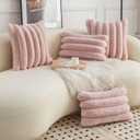 Neelvin Pink Faux Fur Cozy Soft Striped Decorative Throw Pillow Covers 16x16 inch Set of 2,Velvet Pillowcase Cushion Case for Sofa Couch