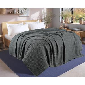 Tex Trend 100% Cotton Blankets King Size  Durable and Versatile Waffle Weave Blanket for Spring Summer  Cozy, Lightweight & Breathable - Grey, 90x108 Inches