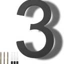 DEWEL 8 Inch Large Floating House Numbers, Black Acrylic Address Numbers for Outside, Modern 911 Visibility Signage with Mounting Nail Kit, Weatherproof Exterior Decor for Garage Gate Mailbox Wall (Number 3)