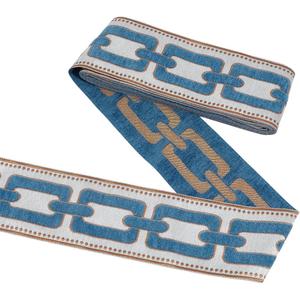 PH PandaHall 5.5Yard Embroidered Drapery Trim 3.6inch Wide Geometric Ribbon Polyester Jacquard Grid Ribbon Blue Drapery Banding Trim Tape for Drapes Curtain Banding Sewing Clothing Decor