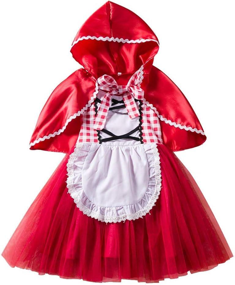 IMEKIS Little Red Riding Hood Costume for Girls Dress Cape Cloak Halloween Cosplay Kid Deluxe Storybook Fairy Tale Outfit Set (18-24 Months)